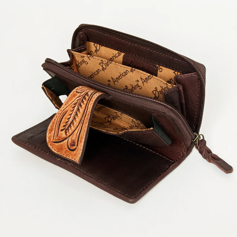American Darling Wallet ADBGZ469 handcrafted full grain leather with detailed tooling and YKK zipper closure