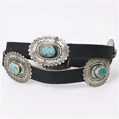 American Darling Belts ADBLA105-51 black leather belt with turquoise stone silver conchos
