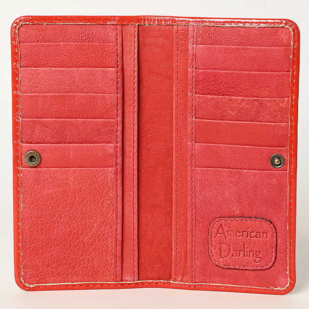 American Darling Wallet ADBG1269D, hand-tooled red leather with multiple card slots.