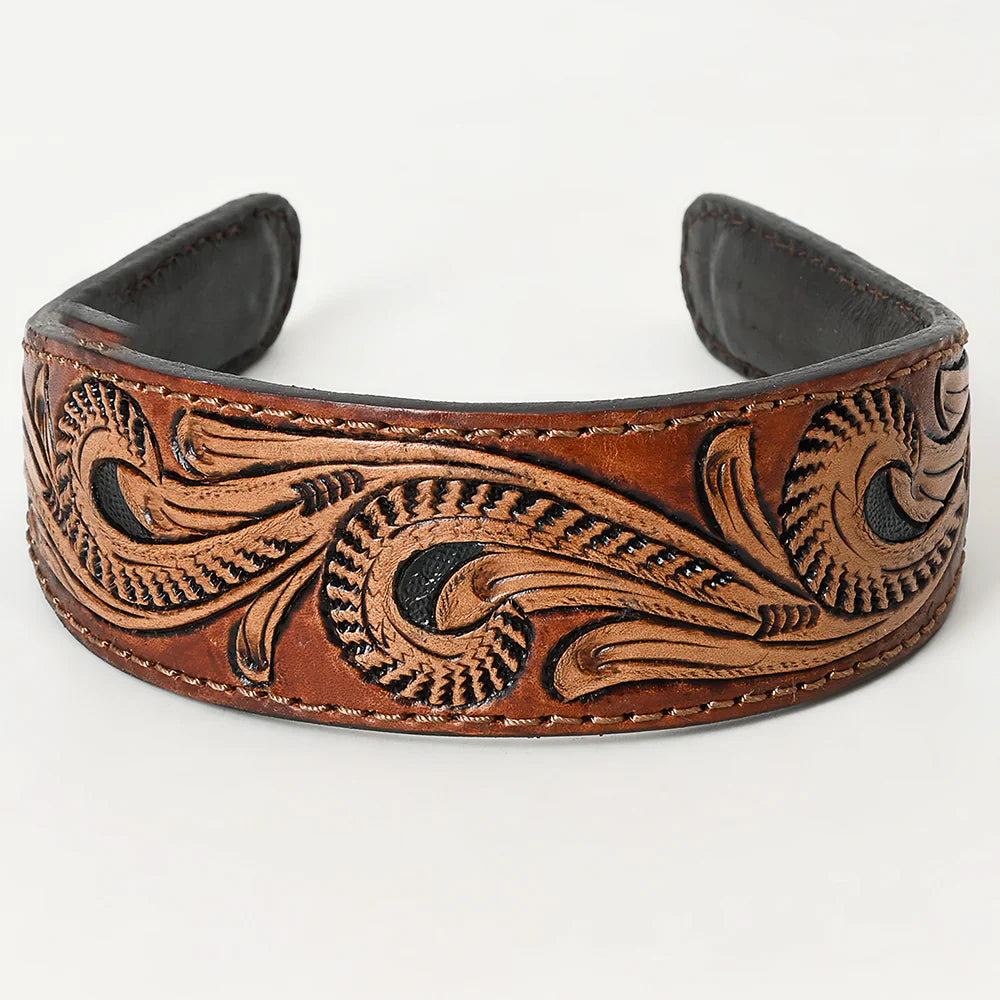 American Darling Head Band ADABA105 hand-tooled carved vegetable tanned genuine cowhide leather band with antique finish