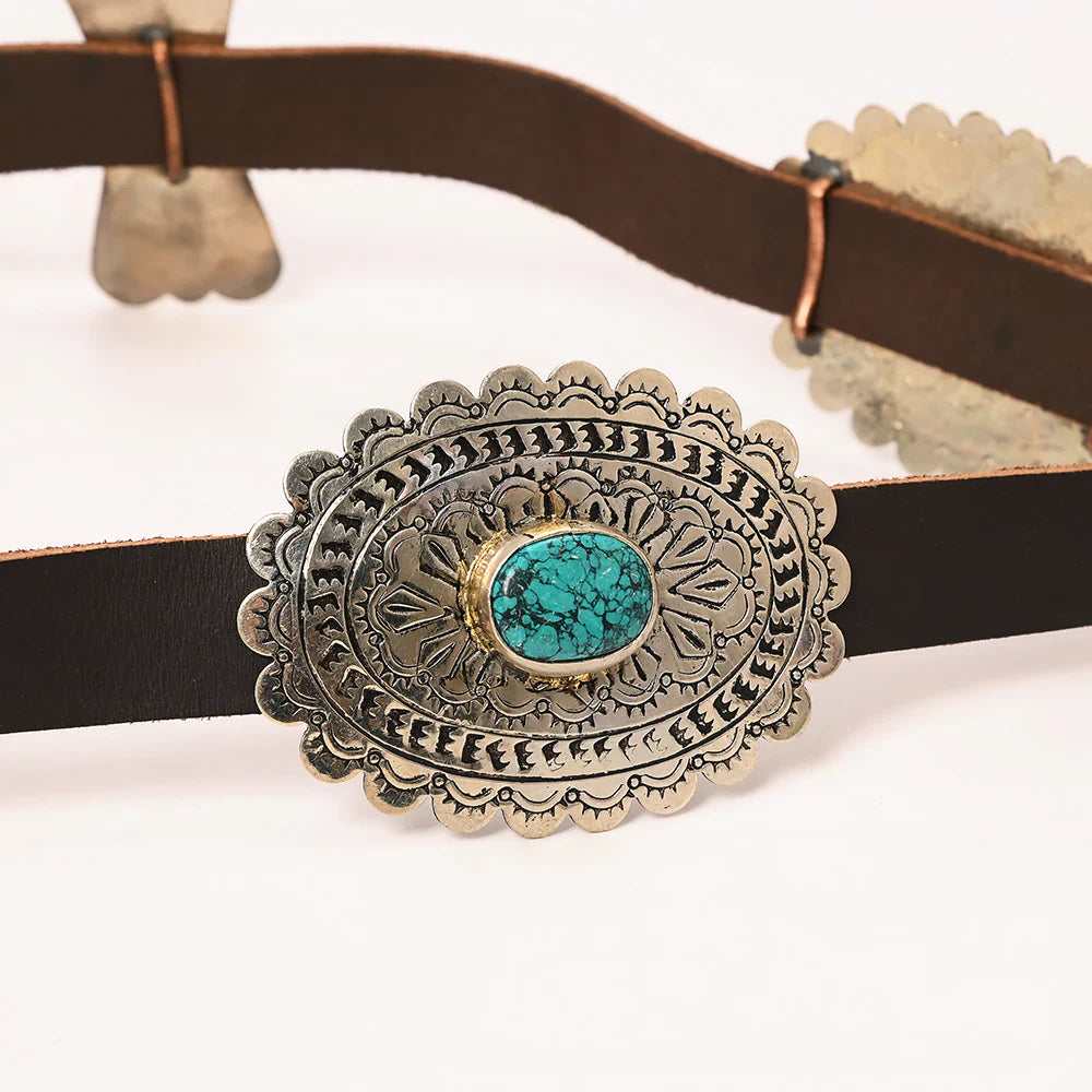 American Darling Belt with German Silver Conchos and Antique Finish Buckle