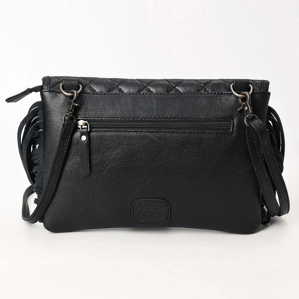 American Darling Crossbody Bag ADBG1665, genuine cowhide leather, hand-tooled design, fringe details, adjustable strap.