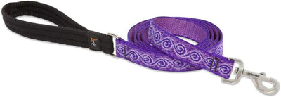 1in Jelly Roll 6ft Leash in purple with black padded handle and durable metal clip for secure pet control