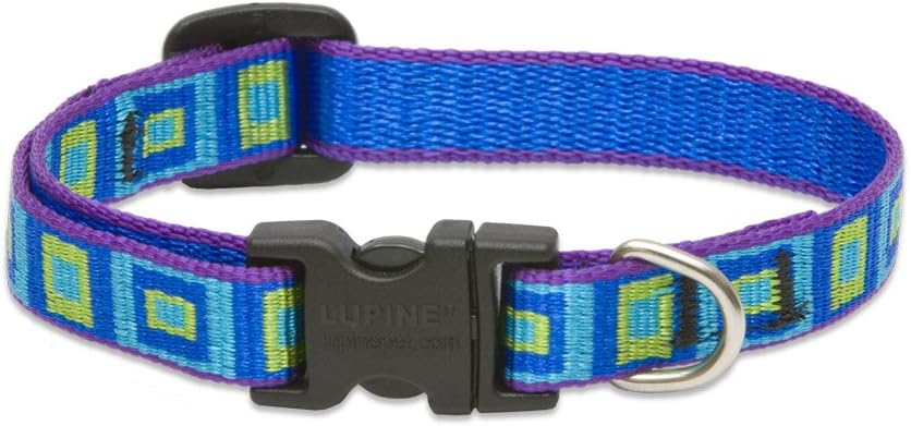 Adjustable 1/2in Sea Glass 8-12in pet collar in aqua with geometric pattern and secure buckle
