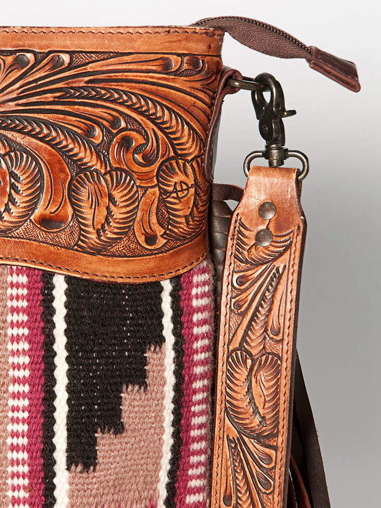 American Darling Saddle Blanket & Tooled Leather Shoulder Bag Purse