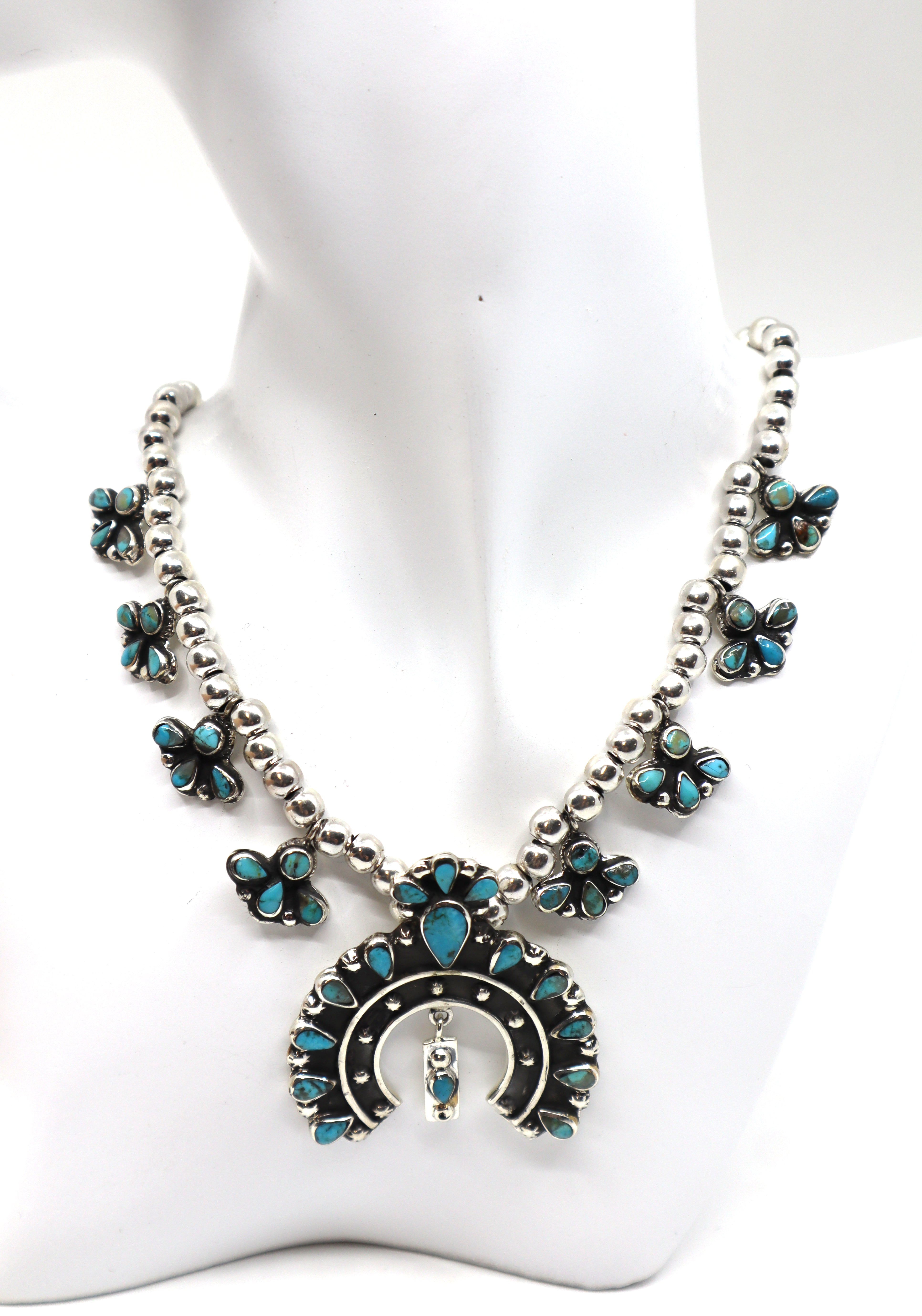 Handmade Sterling Silver Pearl Turquoise Crescent Moon Necklace PSTPN08