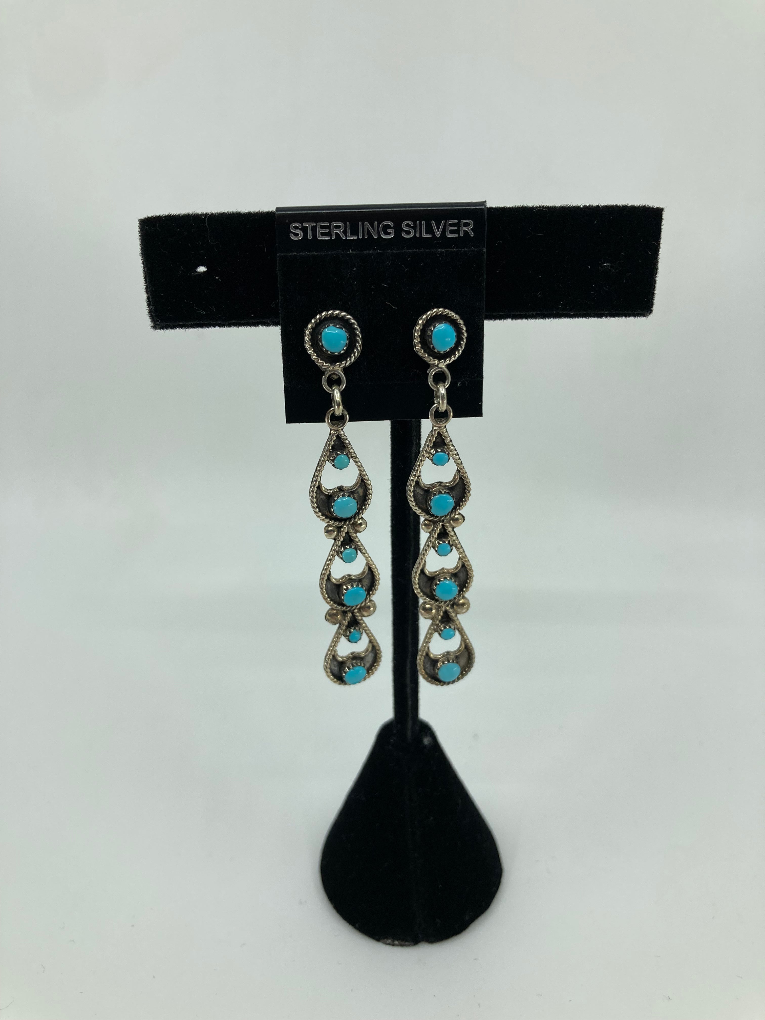 Handmade Zuni Sterling Silver and Turquoise Drop Post Earrings PSTPE47