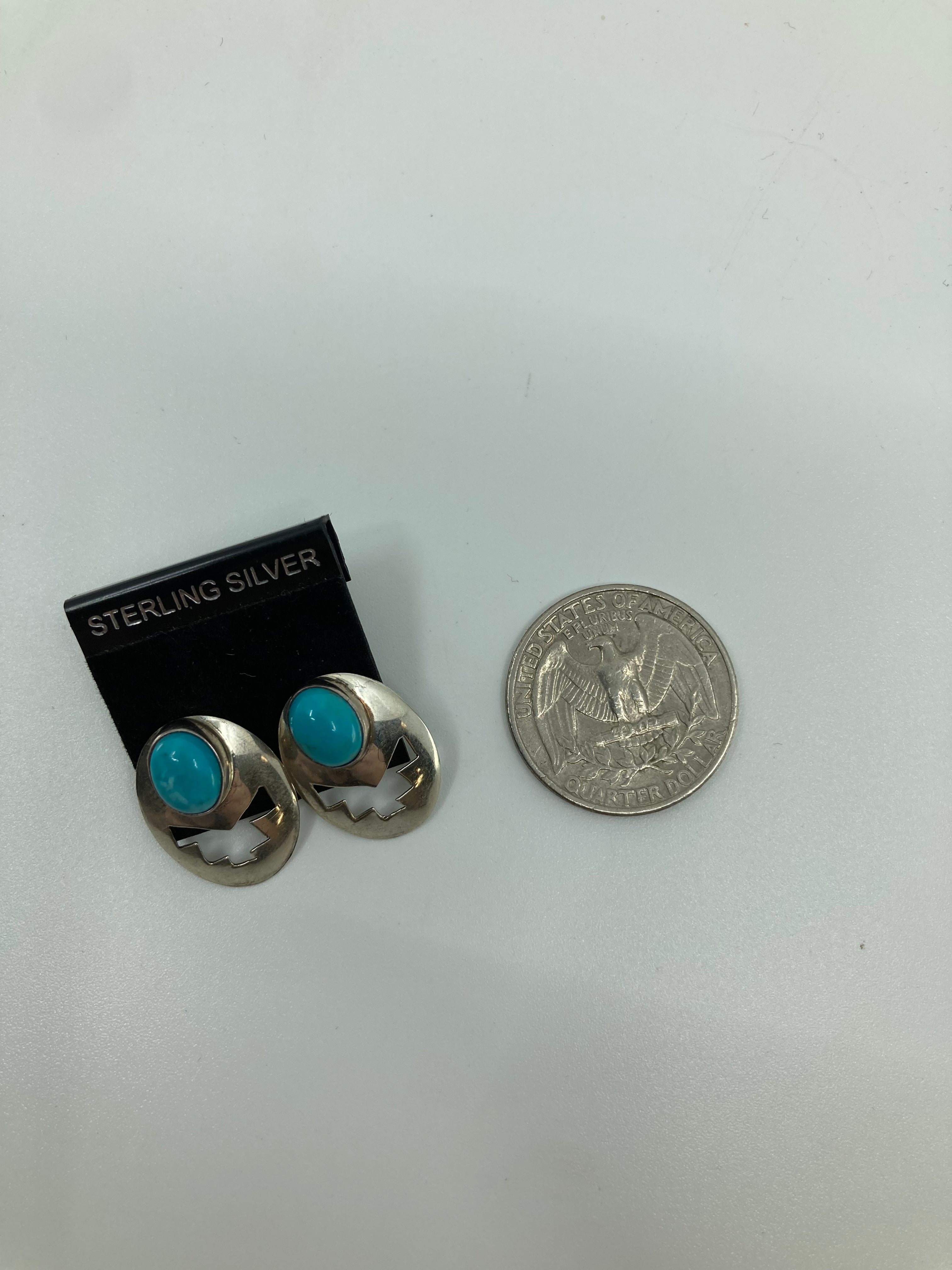 Handmade Sterling Silver Turquoise Concho Stud Earrings PSTPE18
