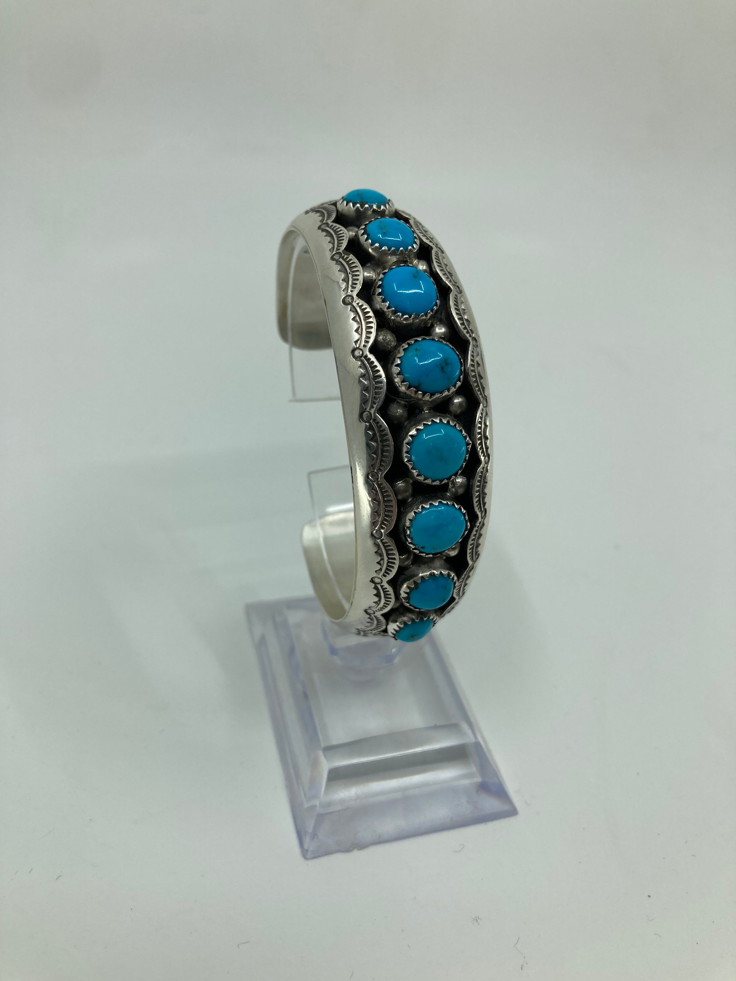 Handmade Navajo Sterling Turquoise Cuff Bracelet PSTPC14