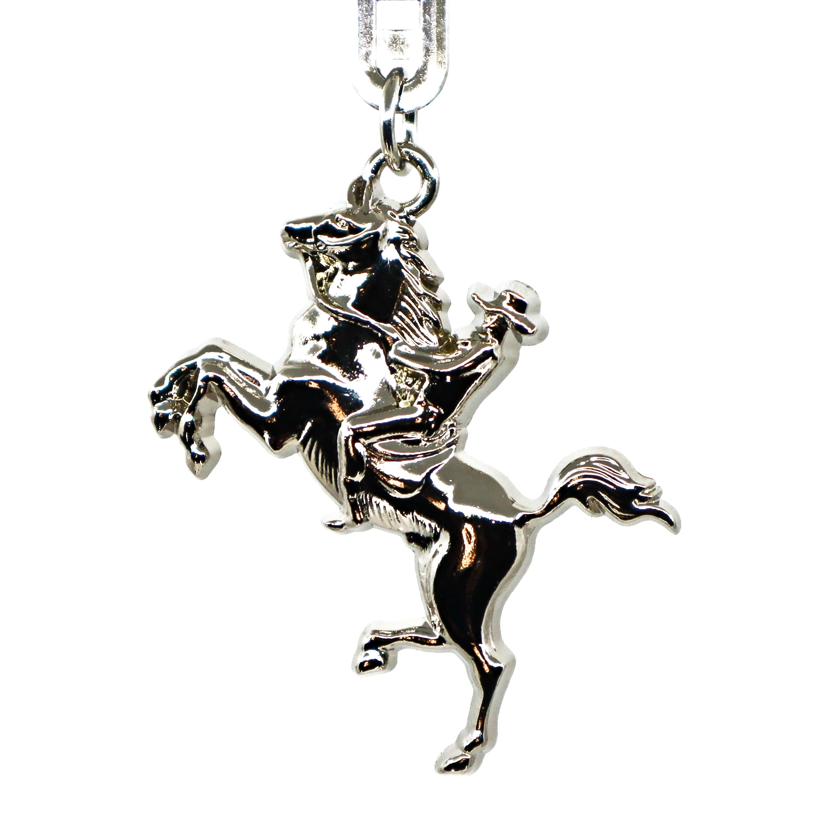 Silver Bucking Bronco Key Ring with cowboy rider design for stylish key organization