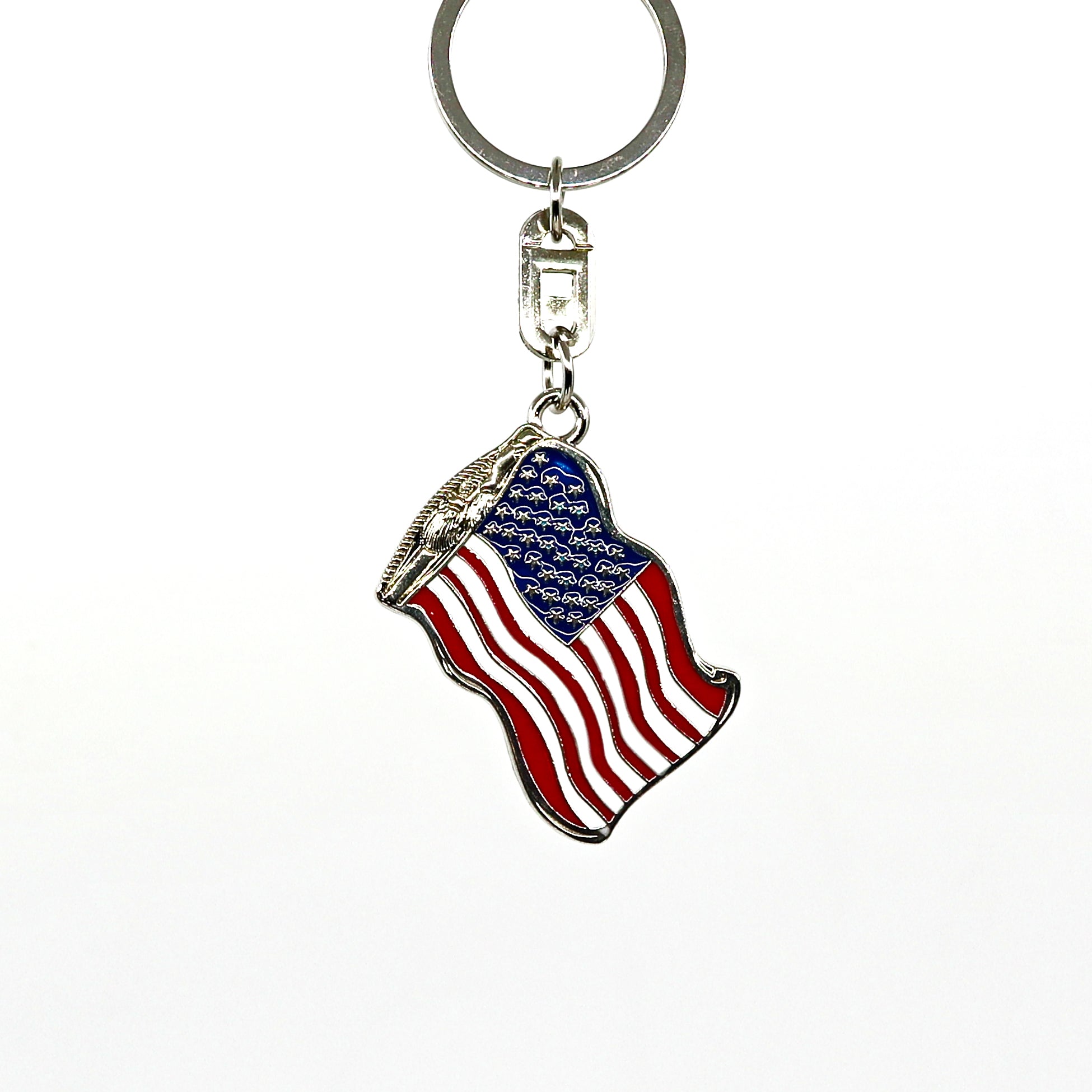 American Flag Key Ring with durable metal design and red, white, and blue enamel finish