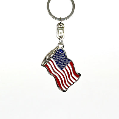 American Flag Key Ring with durable metal design and red, white, and blue enamel finish