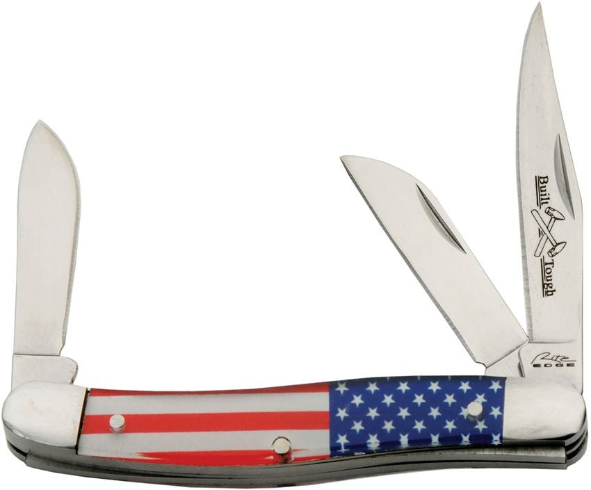 Stockman Flag Pocket Knife with three stainless steel blades and American flag handle design