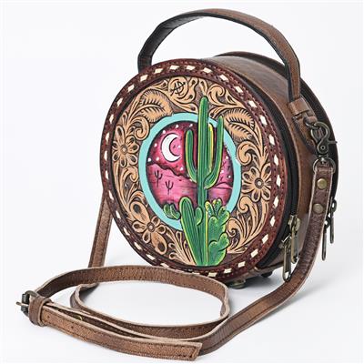 American Darling Canteen Bag ADBG1188B with hand-tooled leather design and adjustable strap.