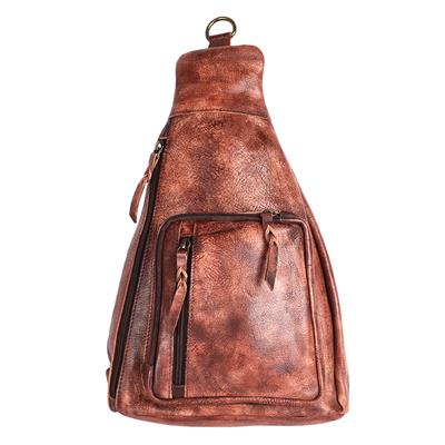 Premium authentic full grain leather backpack with adjustable strap and antique finish metal fittings.