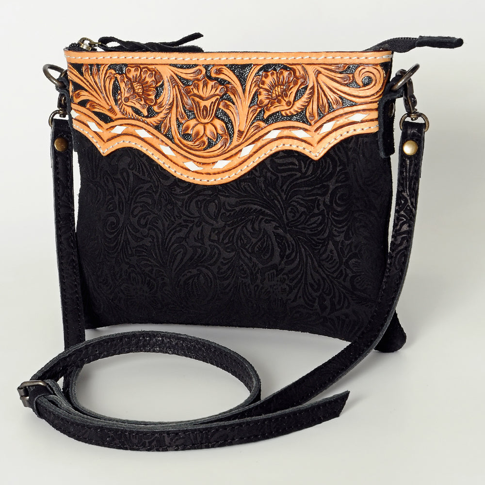 American Darling Crossbody Bag with unique black and tan floral design.