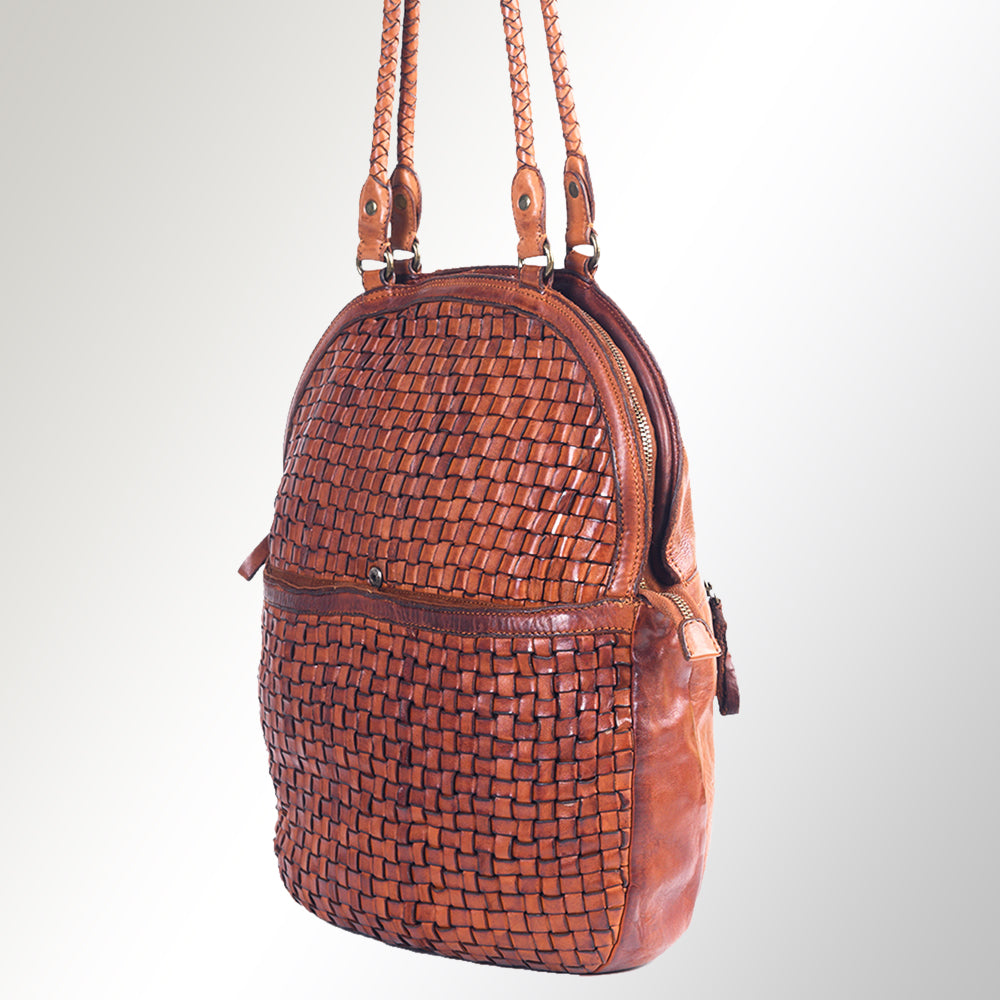 VILENCA HOLLAND Genuine Leather Woven Backpack Cognac Made in