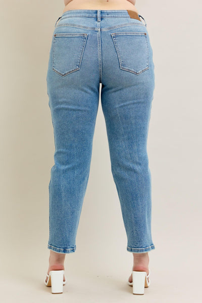 High waist vintage straight jeans back view, Judy Blue Jeans 8607.