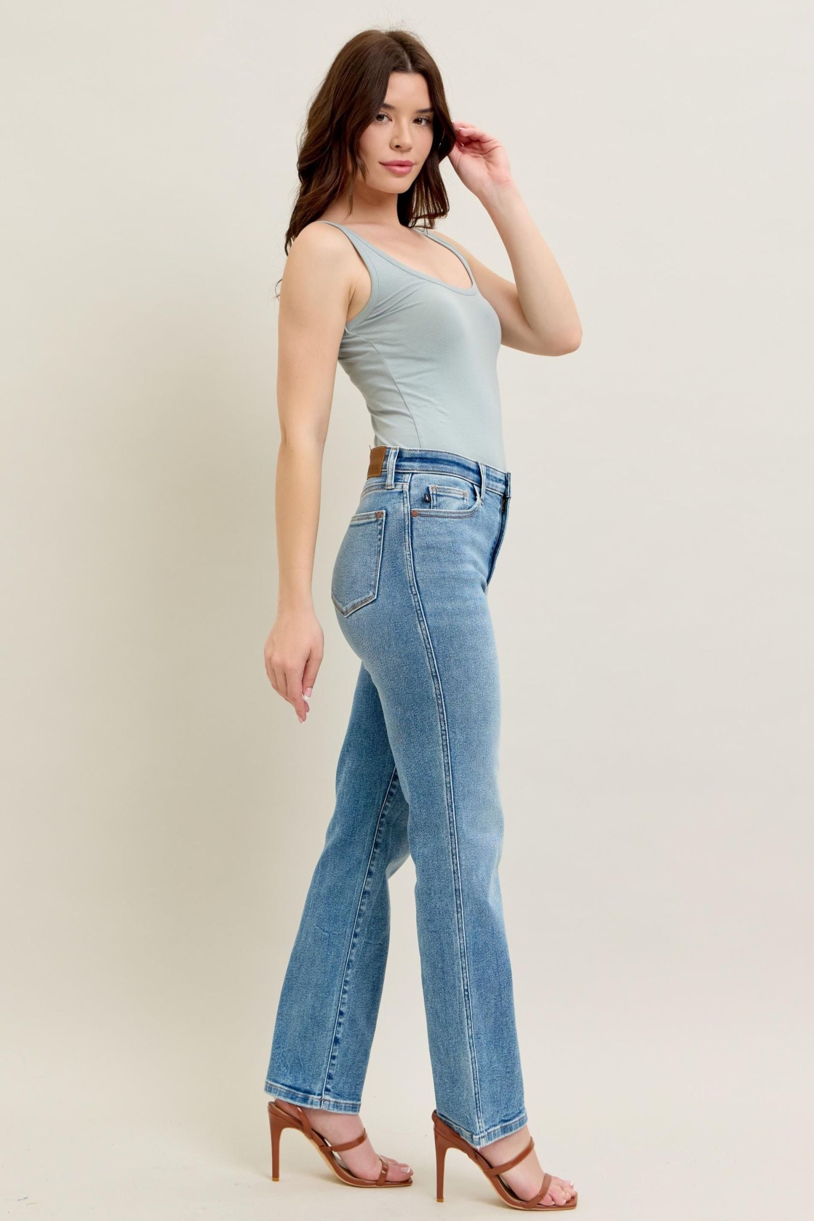 High Waist Vintage Straight Jeans with a flattering high-rise fit and classic style.
