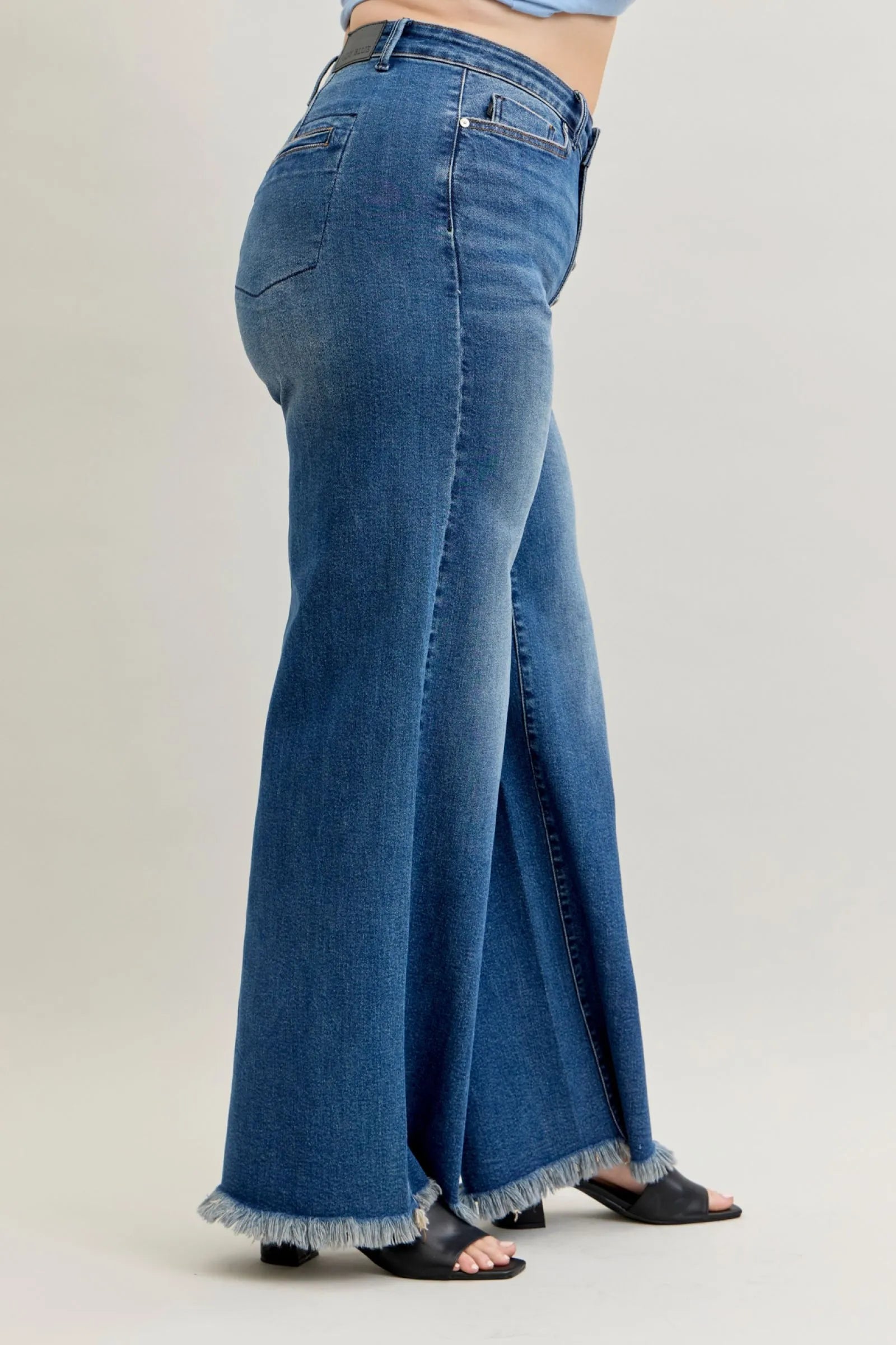 Judy Blue Jeans high waist column straight leg denim with button-fly and back welt pockets in dark wash