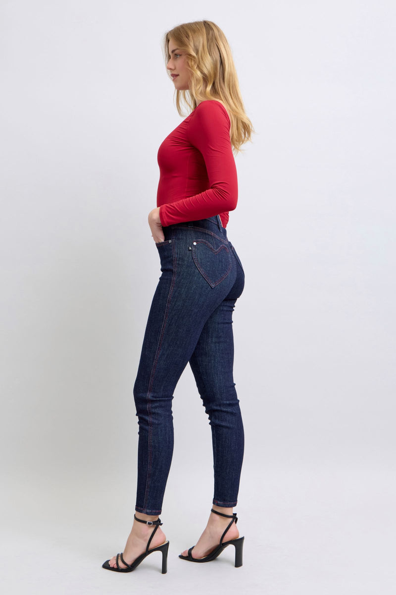 Judy Blue Jeans 88916 high waist dark wash skinny jeans with heart shaped pockets