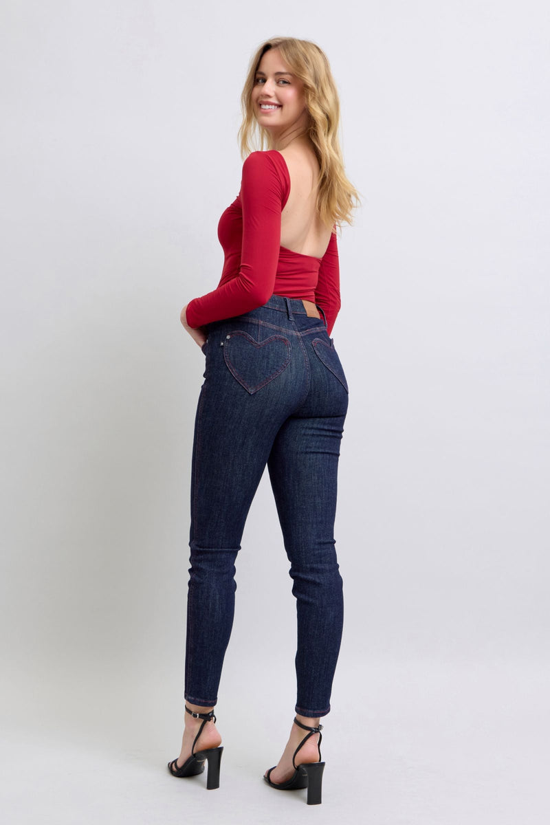 Judy Blue Jeans 88916 dark wash high waist skinny jeans with heart-shaped pockets