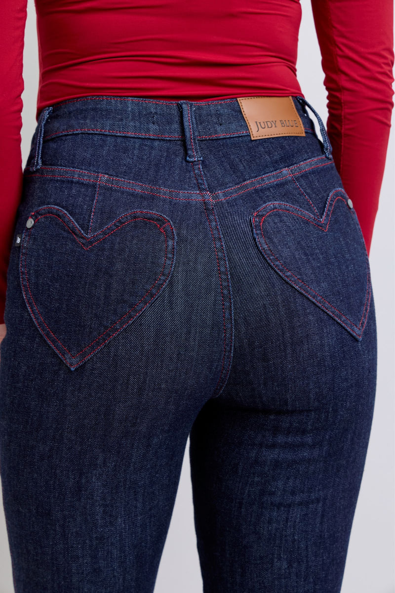 Judy Blue Jeans 88916 high waist dark wash skinny jeans with heart shaped pockets