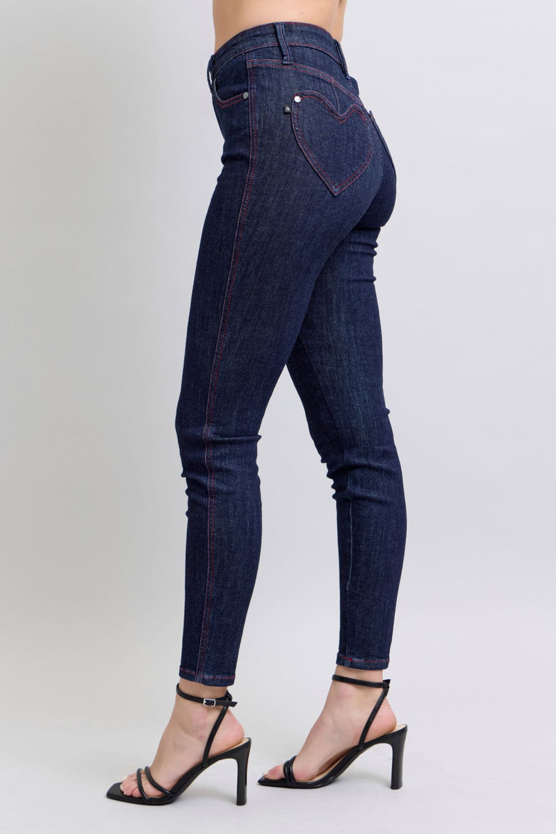 Judy Blue Jeans high waist dark wash skinny jeans with heart-shaped pockets