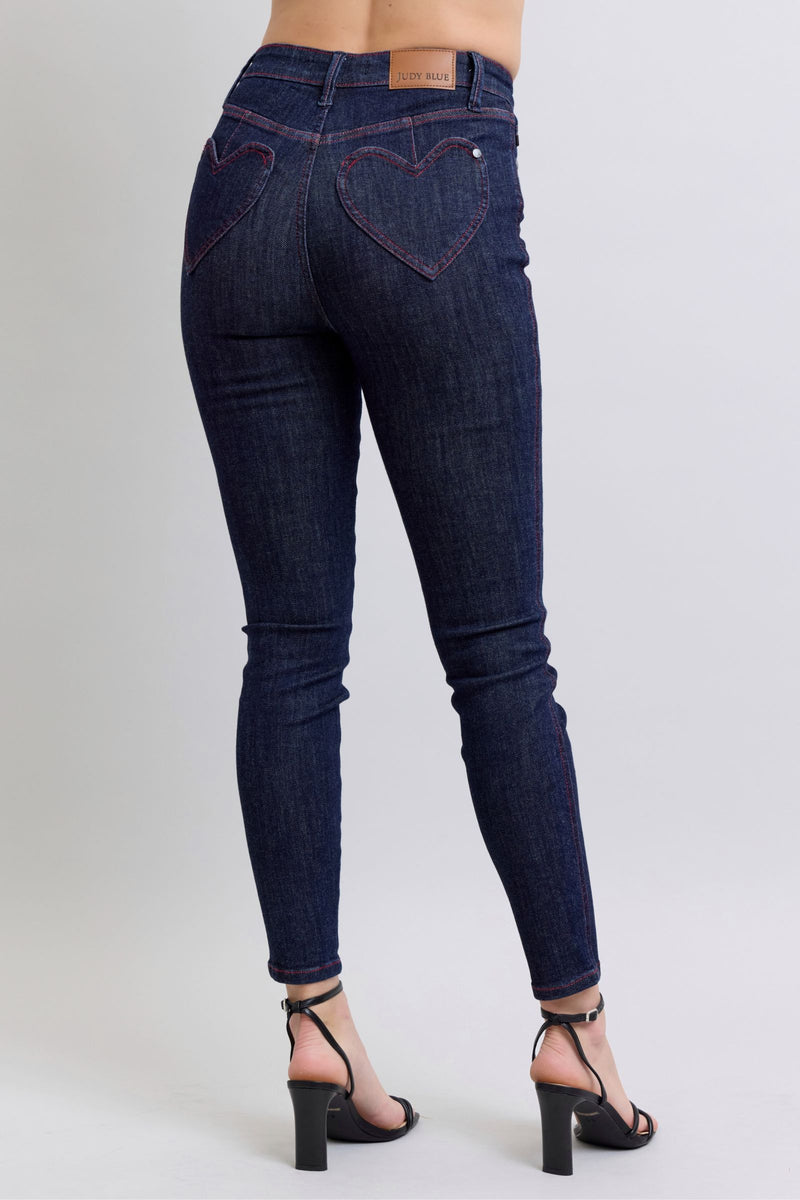 Judy Blue Jeans 88916 high waist dark wash skinny jeans with heart-shaped pockets