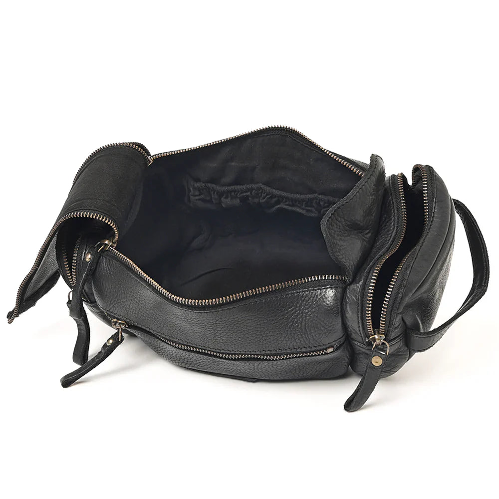 Spaghetti Western Toiletry Bag SWC400BLK in premium full grain leather with durable YKK zippers and spacious interior