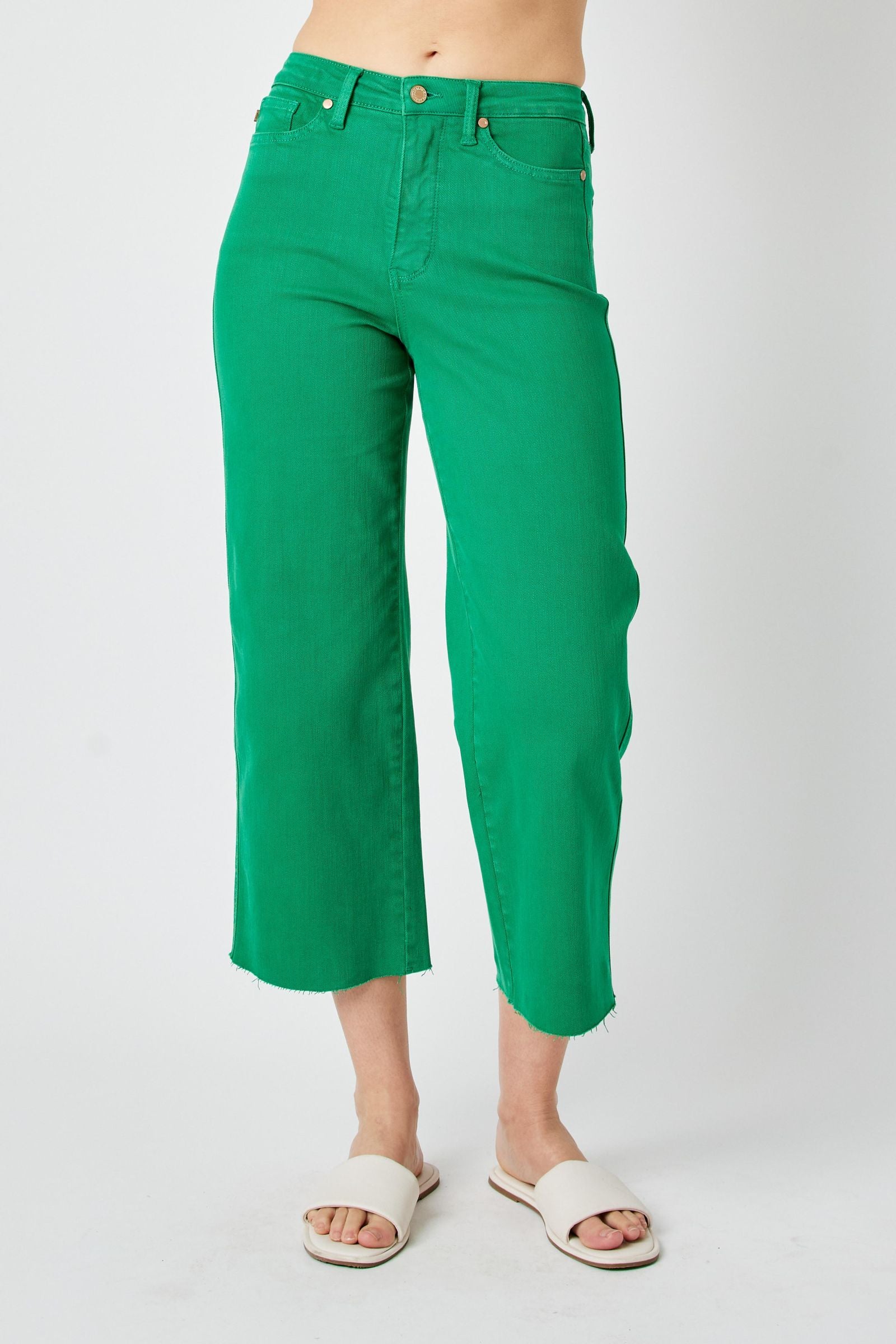 Judy Blue Jeans high waist Kelly green wide leg cropped jeans with tummy control