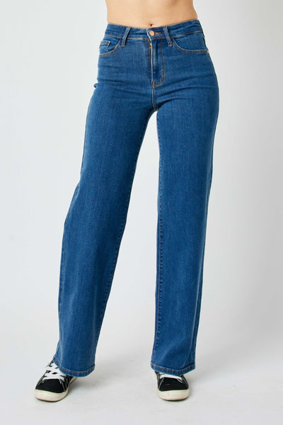 High waisted vintage wide leg Judy Blue Jeans in dark blue denim