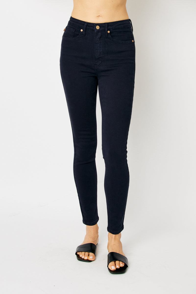 High waist navy skinny Judy Blue Jeans with tummy control and garment dyeing