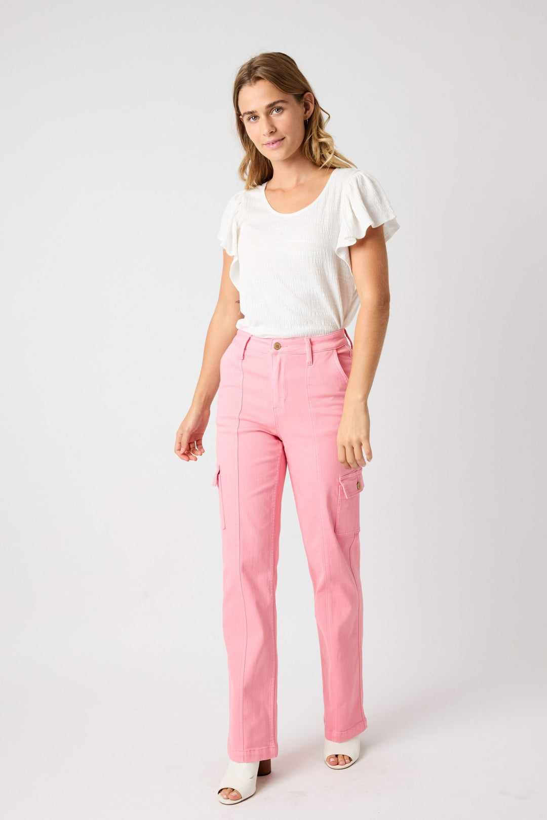 Judy Blue Jeans 88837 in pink, high-waist straight cargo style.