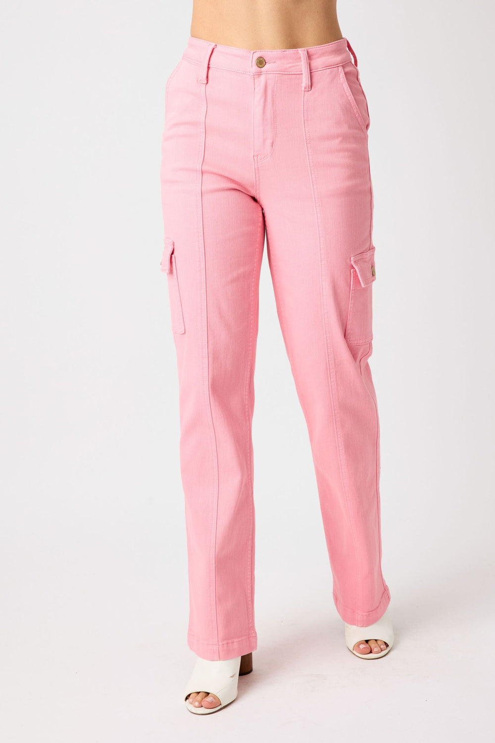 Judy Blue Jeans 88837 high-waist pink cargo pants.