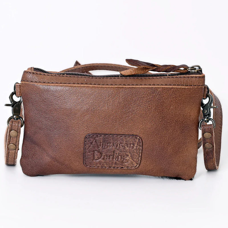American Darling small brown genuine leather crossbody bag with adjustable strap and antique metal fittings