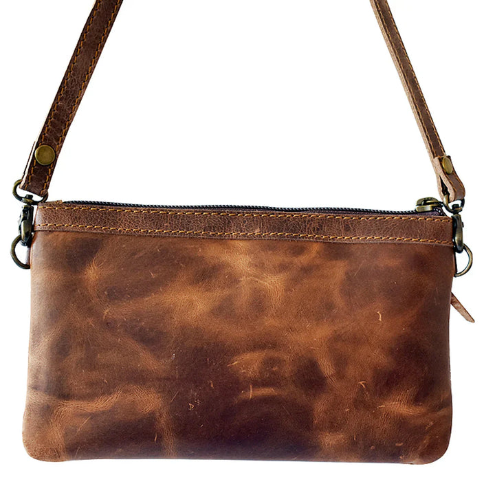 American Darling Small crossbody ADBGS142TAW genuine full grain leather bag with adjustable strap and antique metal fittings