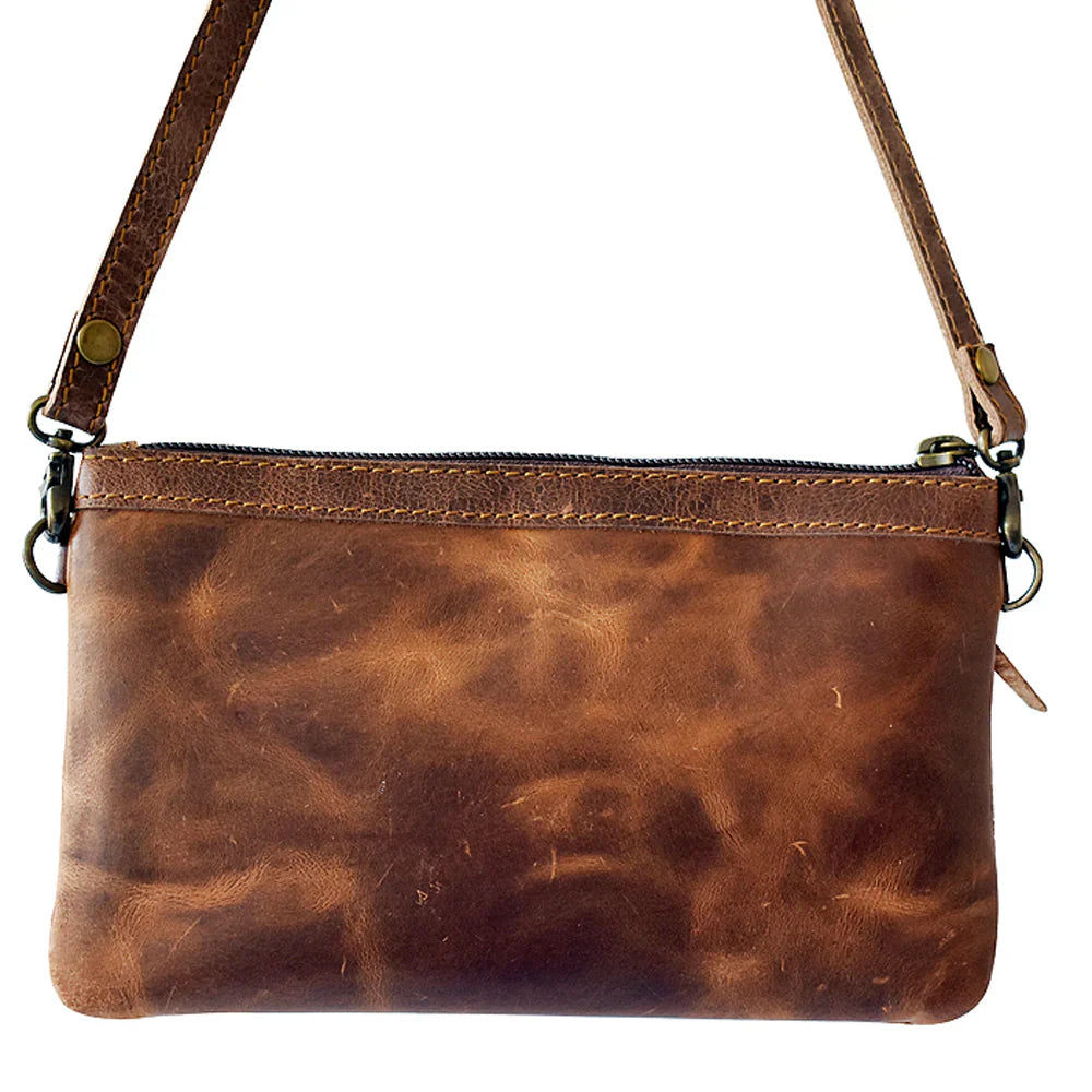American Darling Small crossbody ADBGS142TAW genuine full grain leather bag with adjustable strap and antique metal fittings