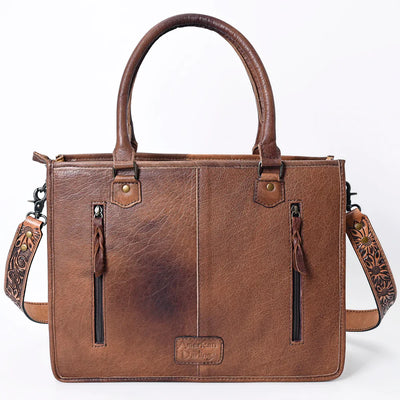 American Darling Briefcase brown leather 12x16.5x5 with handles and decorative strap