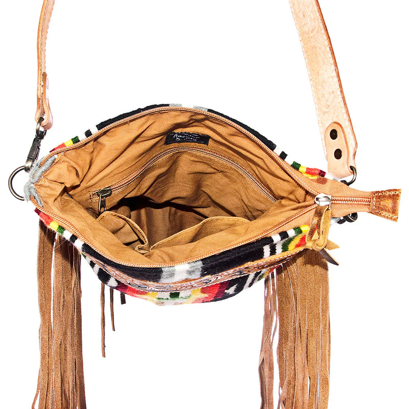 American Darling Messenger Bag ADBG298DAR1 handcrafted vegetable tanned cowhide leather with hand tooled design and wool saddle blanket