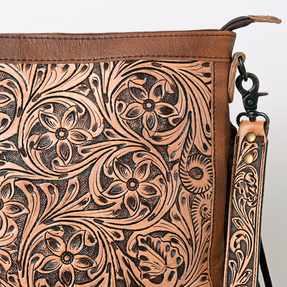 American Darling Large Crossbody Messenger Bag ADBG507BR with floral tooled leather design.