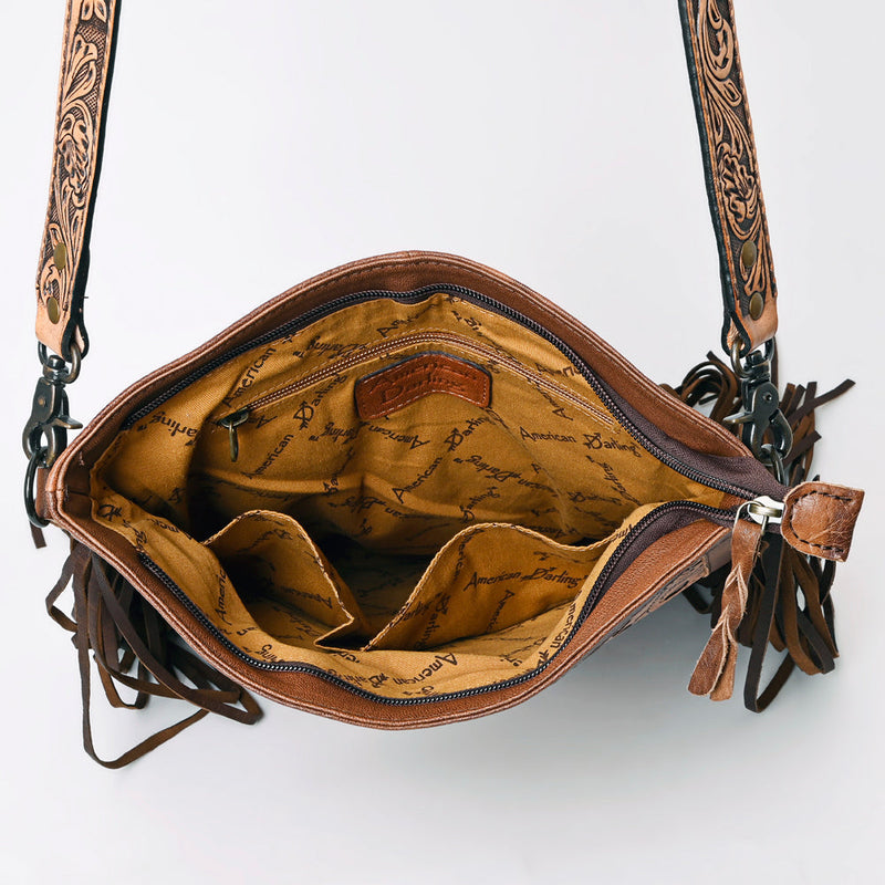 American Darling Large Crossbody Messenger Bag ADBG507BR interior view with detailed strap design.