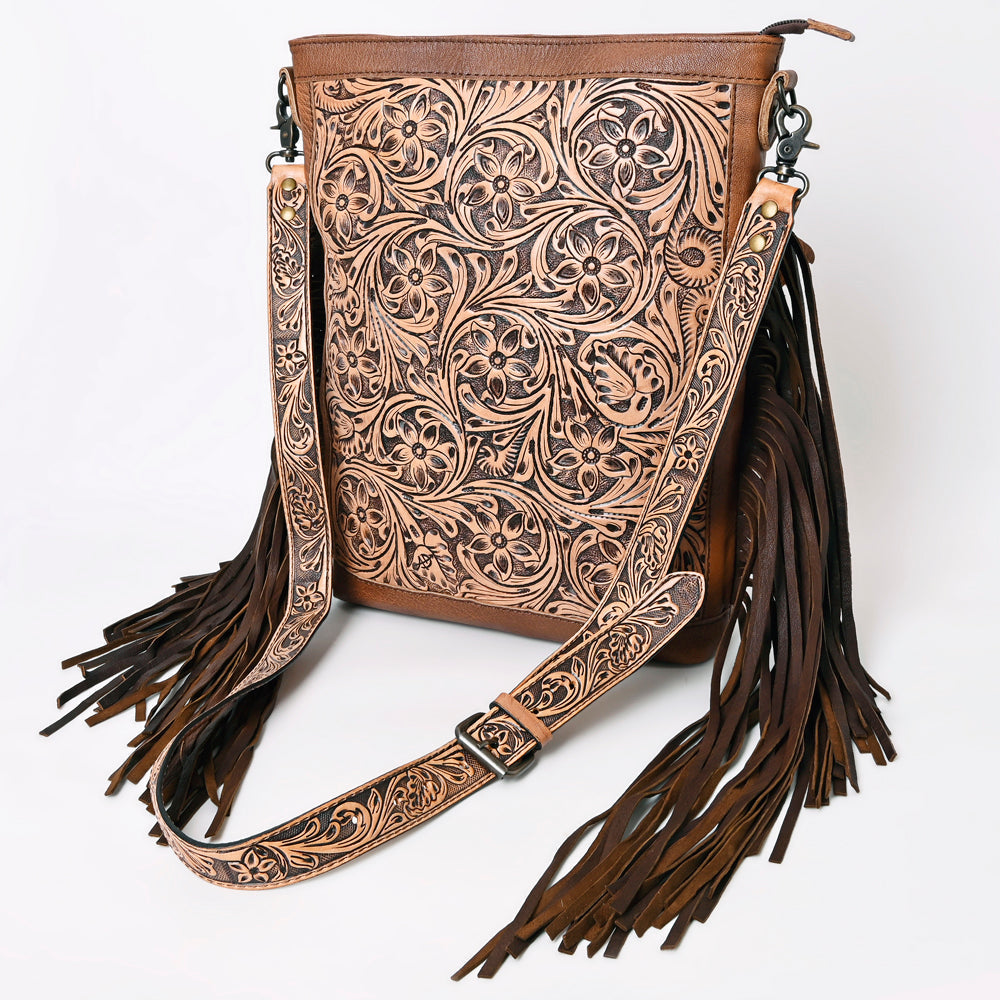 American Darling large crossbody messenger bag ADBG507BR with intricate floral design and fringe details.