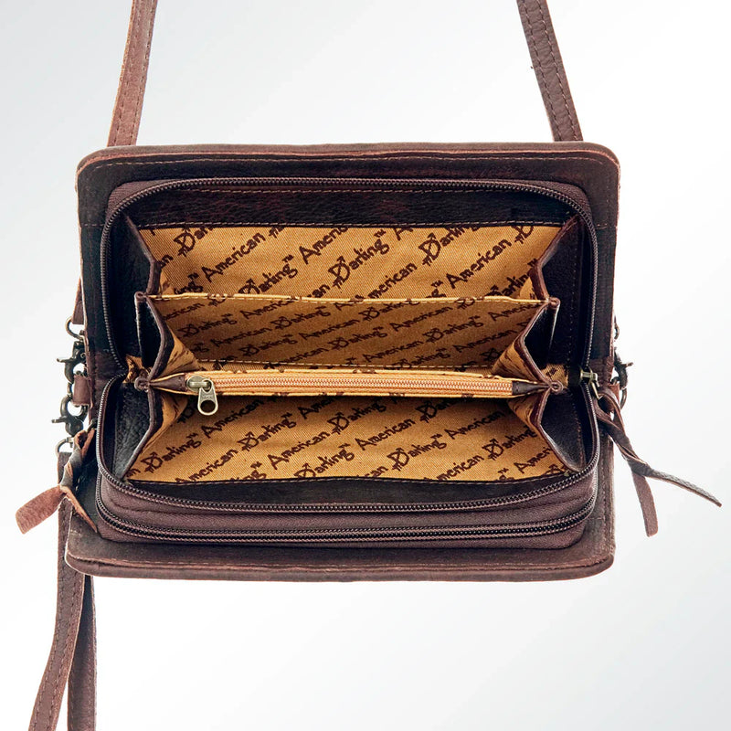 American Darling Wallet ADBG485H open genuine leather crossbody wallet with branded interior lining and multiple compartments