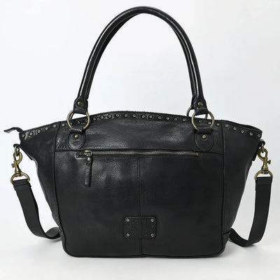 Spaghetti Western Tote Handbag SWC188BLK made from premium leather with metal accents.