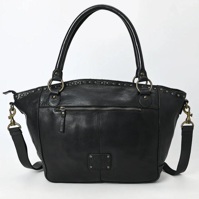 Spaghetti Western Tote Handbag SWC188BLK made from premium leather with metal accents.