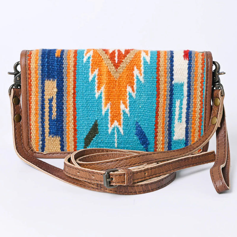 American Darling Wallet ADBG485H with handwoven wool saddle blanket and genuine full grain leather crossbody design