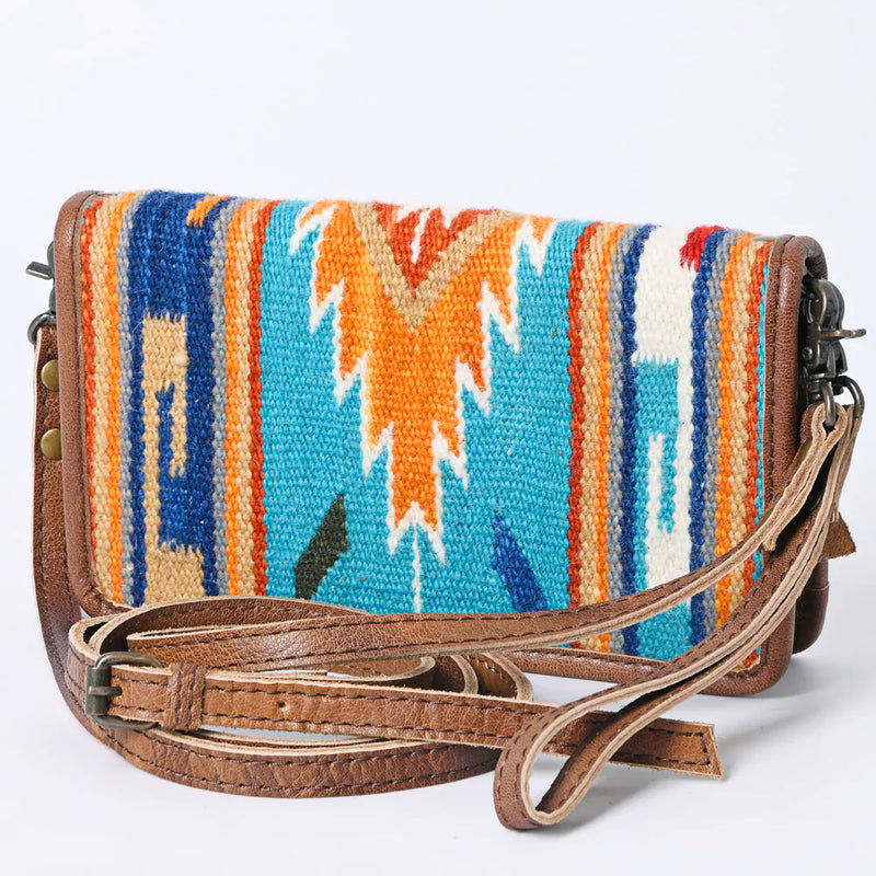 American Darling Wallet ADBG485H with handwoven wool blanket and genuine leather crossbody strap