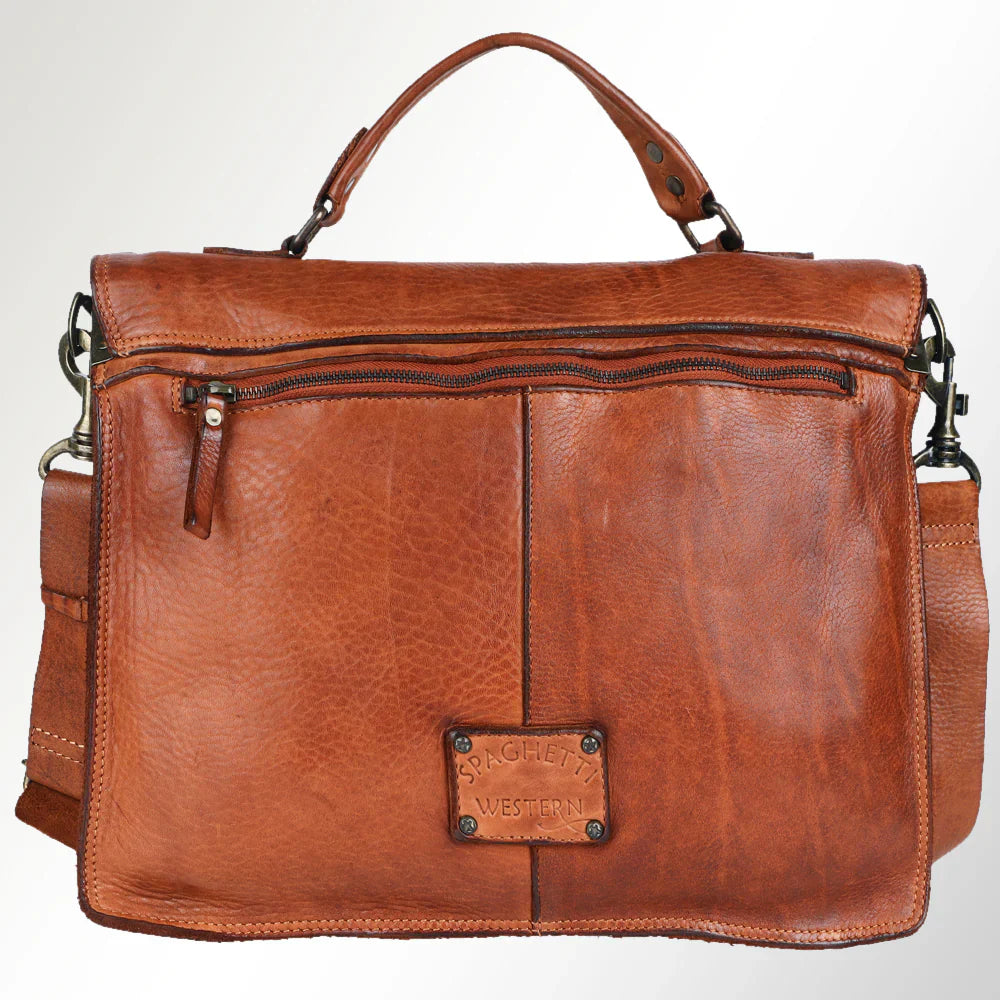 Handcrafted Spaghetti Western Crossbody Messenger Bag SWC171TAN in rich tan leather.
