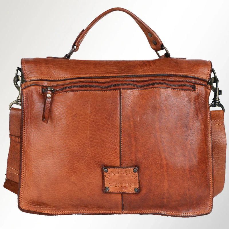 Handcrafted Spaghetti Western Crossbody Messenger Bag SWC171TAN in rich tan leather.